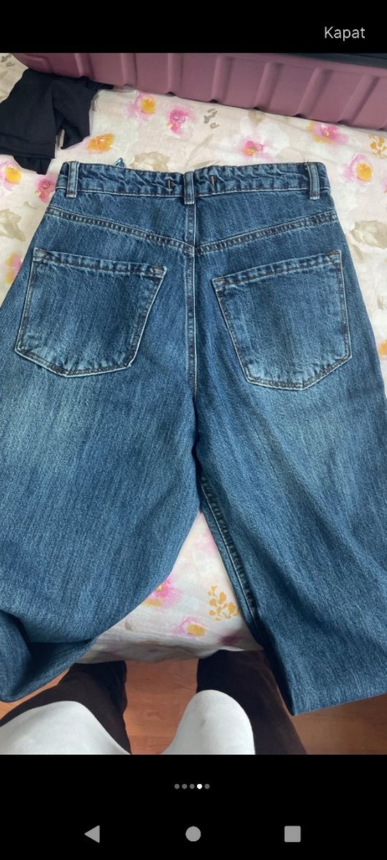 Kadın Mavi Salaş Kot Pantolon - Görsel 4