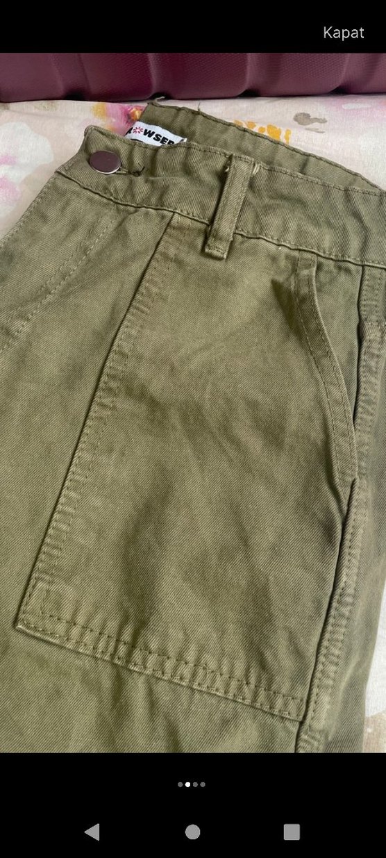 Kadın Keten Bol Kesim Haki Pantolon - Görsel 2