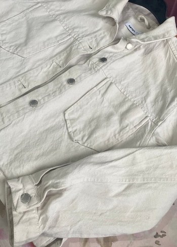 Kadın Beyaz Düğmeli Midi Denim Ceket - Görsel 2