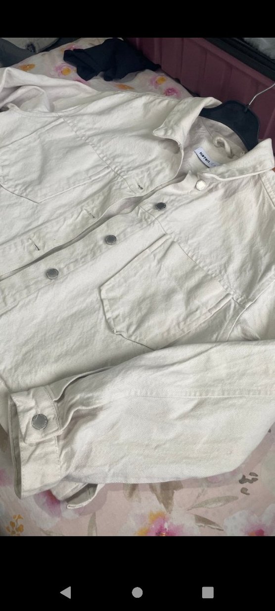 Kadın Beyaz Düğmeli Midi Denim Ceket - Görsel 2