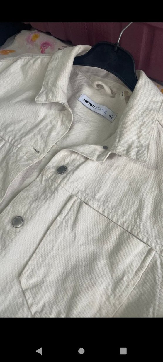 Kadın Beyaz Düğmeli Midi Denim Ceket - Görsel 4