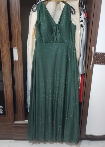 48 Beden Parlak Yeşil Drapeli Hamile Abiye Elbise