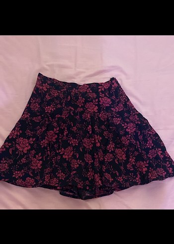 Pembe Siyah Fırfırlı Mini Etek
