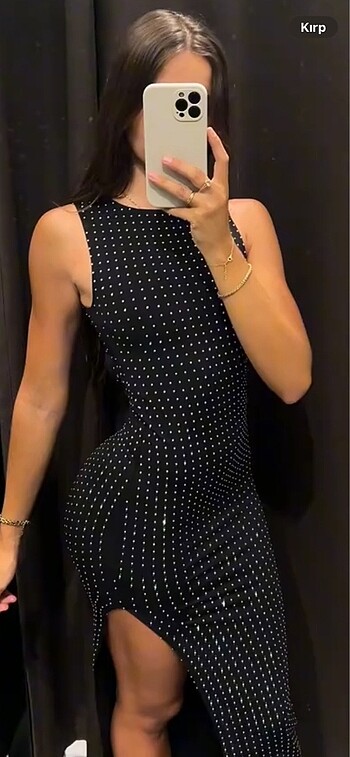 Zara Zara Siyah Taş Baskılı Elbise