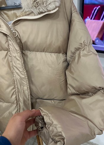 l Beden camel Renk Bej Kürklü Kadın Kışlık Mont