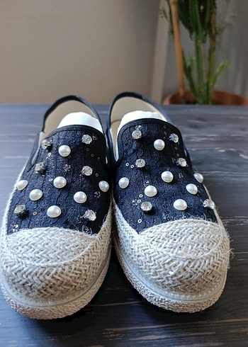 Guja İnci Detaylı Mavi Denim Kadın Spor Ayakkabı - Görsel 2