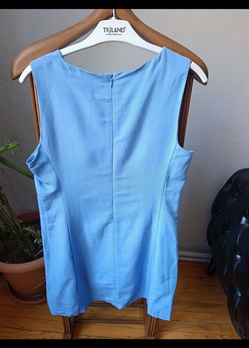 Koton Kolsuz Mavi Keten Mini Elbise - Görsel 3