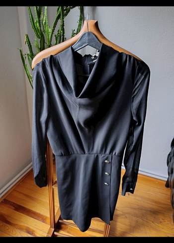 Düğmeli Siyah Mini tulum - Görsel 2