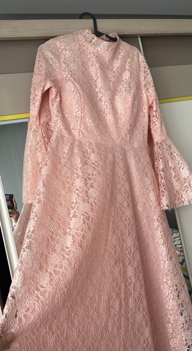 Pembe Dantel Uzun Bohem Elbise - Görsel 4