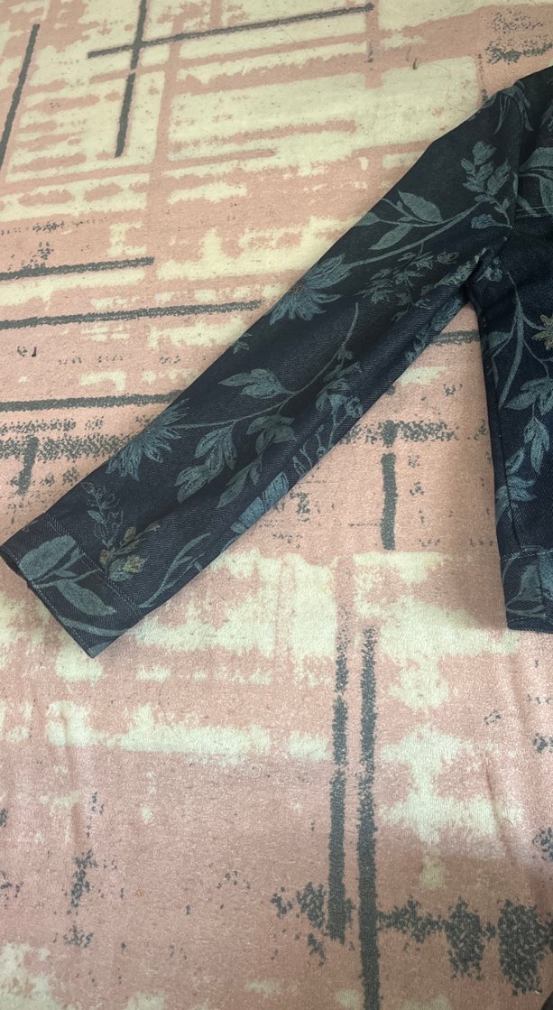 Çiçek Baskılı Mavi Kadın Denim Ceket - Görsel 2