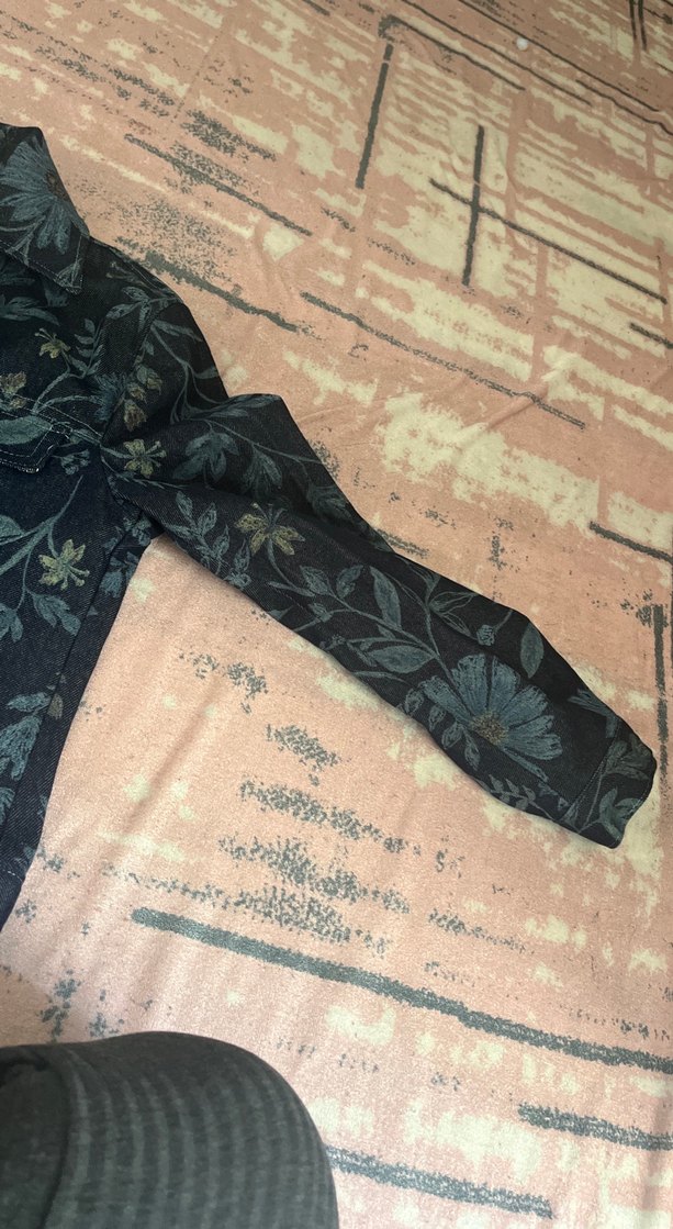 Çiçek Baskılı Mavi Kadın Denim Ceket - Görsel 3