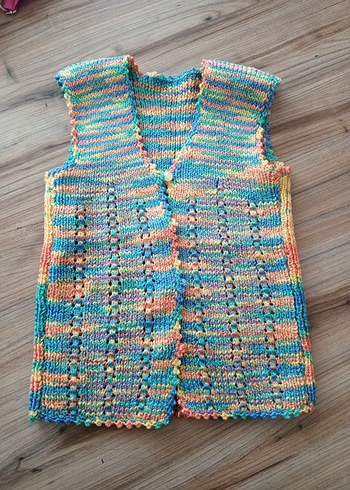 Renkli Örgü Kız Çocuk V Yaka yelek - Görsel 2