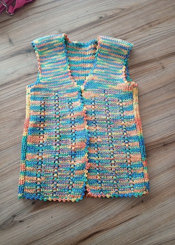 Renkli Örgü Kız Çocuk V Yaka yelek - Görsel 4