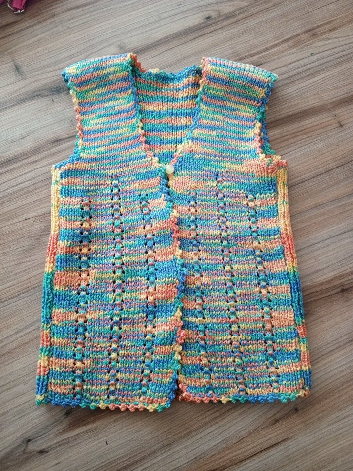 Renkli Örgü Kız Çocuk V Yaka yelek - Görsel 2