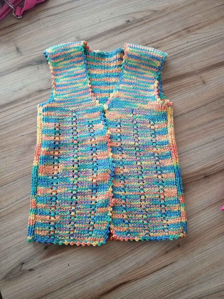 Renkli Örgü Kız Çocuk V Yaka yelek - Görsel 4