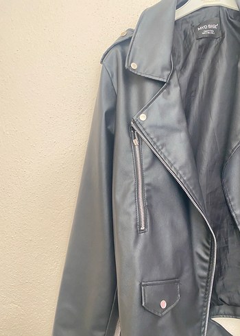 Diğer Siyah Deri Biker Ceket Kadın