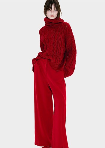s Beden kırmızı Renk Kırmızı Balıkçı Yaka Örgü Kadın Kazak h&m
