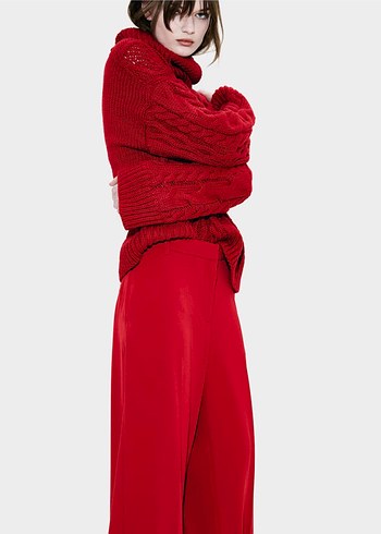 s Beden Kırmızı Balıkçı Yaka Örgü Kadın Kazak h&m