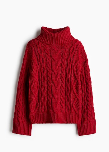 Kırmızı Balıkçı Yaka Örgü Kadın Kazak h&m