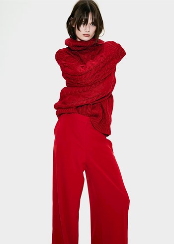 H&M Kırmızı Balıkçı Yaka Örgü Kadın Kazak h&m