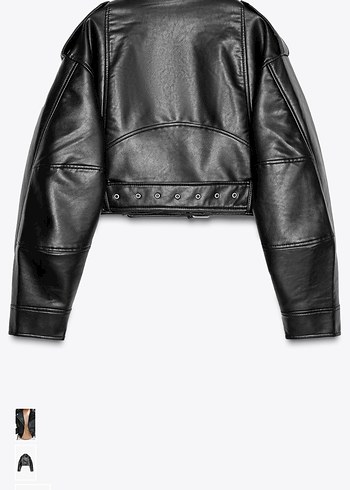 Zara Kadın Siyah Deri Biker Ceket Kemerli zara crop