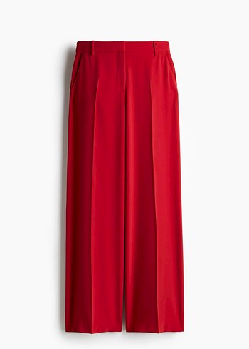 Kırmızı Pilili Uzun Kadın Kumaş Pantolon #h&m