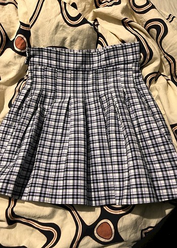 xs Beden mor Renk Kadın Ekose Pilili Midi Etek bershka pileli mini etek