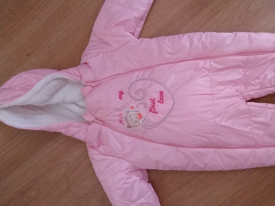 Kız Bebek Pembe Kürklü Kapüşonlu Tulumu - Görsel 4