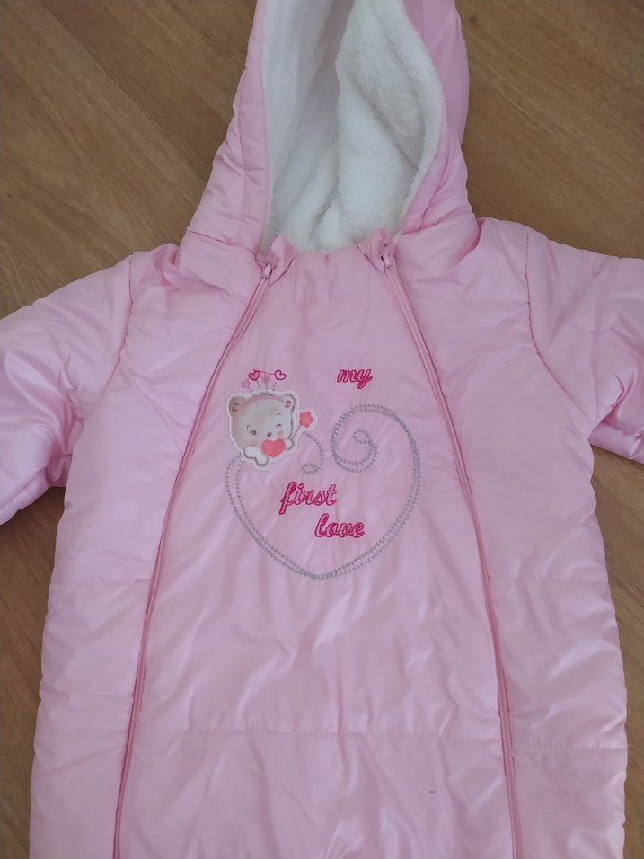 Kız Bebek Pembe Kürklü Kapüşonlu Tulumu - Görsel 2