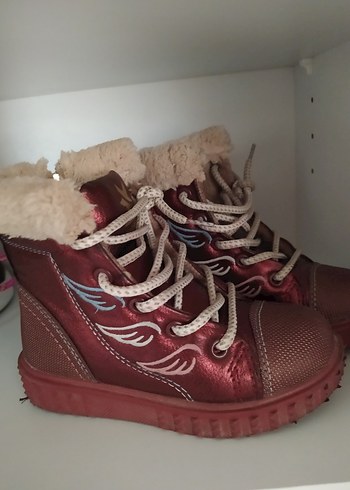 Bordo Süet Kürklü Nakışlı Kız Botu