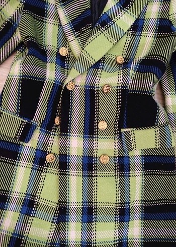 Düğmeli Çok Renkli Kadın Ekose Blazer - Görsel 4