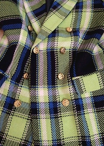 Düğmeli Çok Renkli Kadın Ekose Blazer - Görsel 6