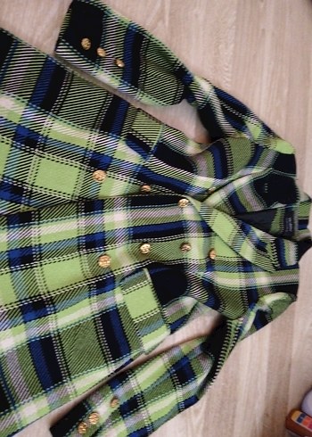 Düğmeli Çok Renkli Kadın Ekose Blazer - Görsel 7