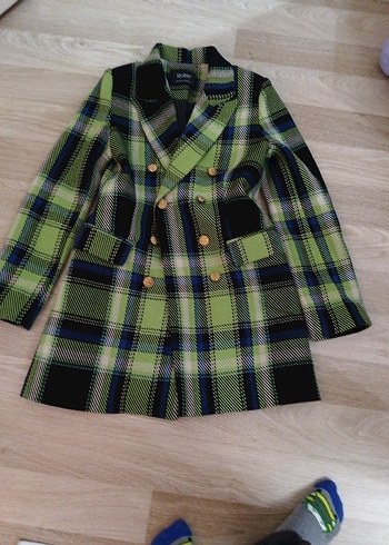 Düğmeli Çok Renkli Kadın Ekose Blazer - Görsel 3