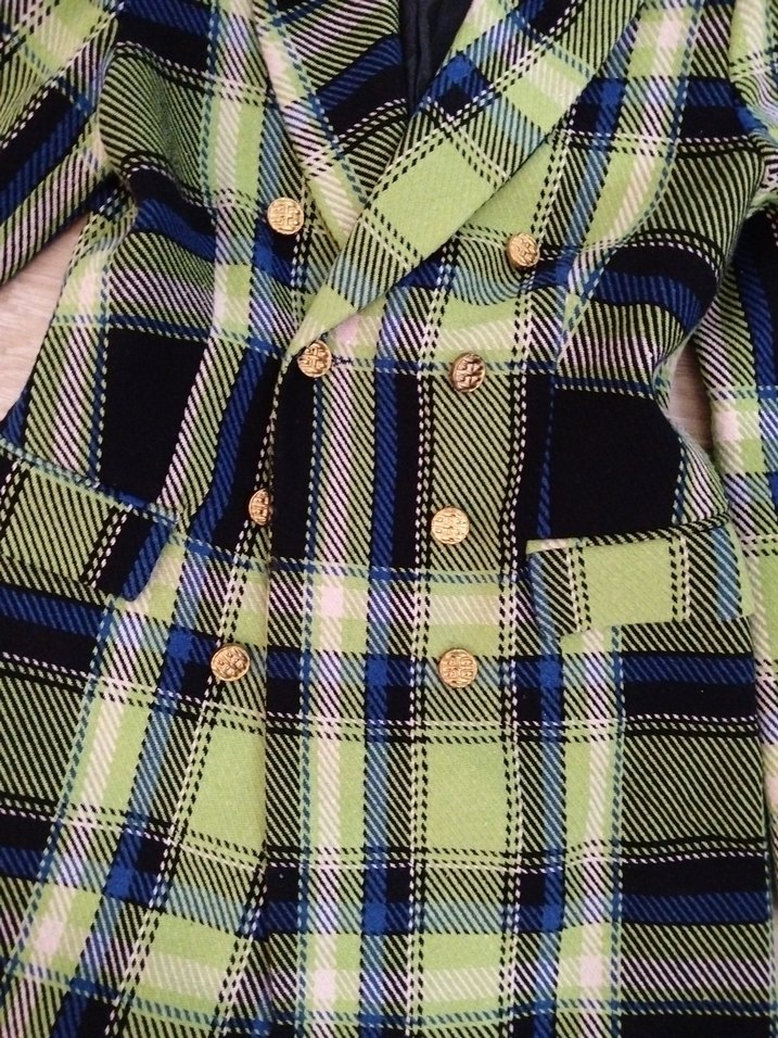 Düğmeli Çok Renkli Kadın Ekose Blazer - Görsel 4