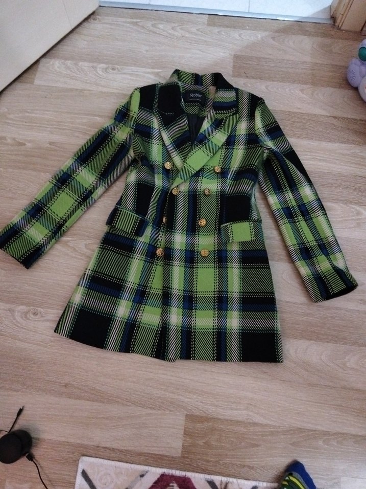 Düğmeli Çok Renkli Kadın Ekose Blazer - Görsel 2