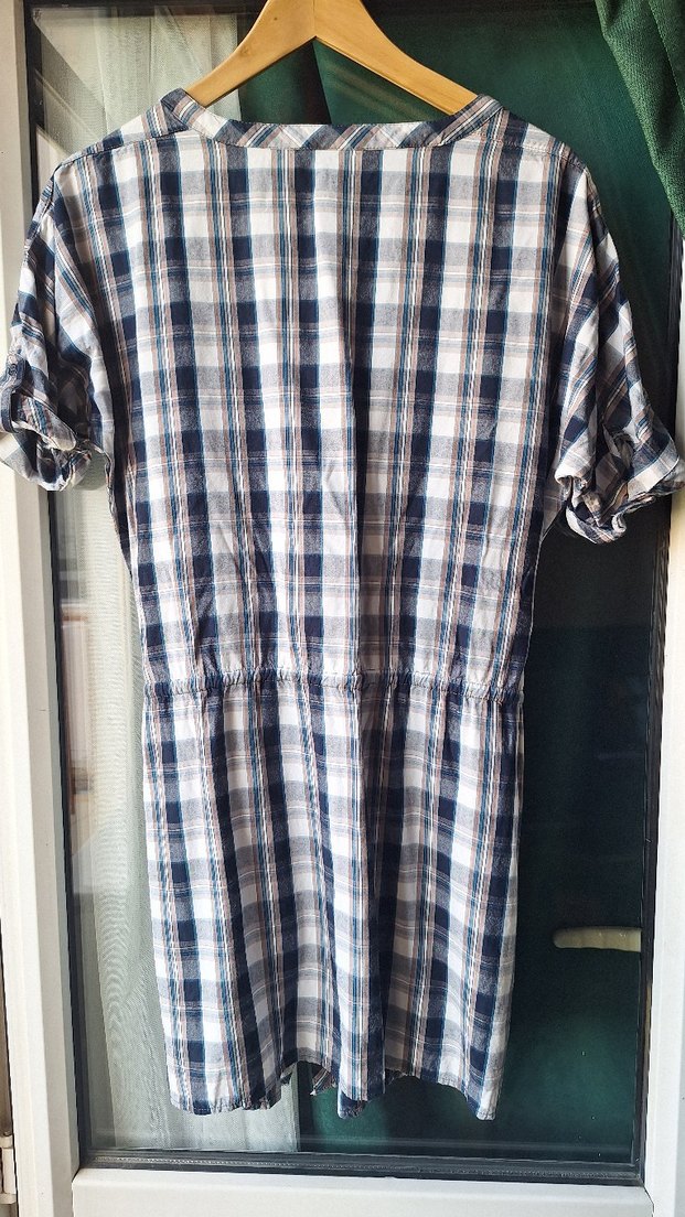 Mavi - Ekoseli Bol Kesim Elbise - Görsel 3