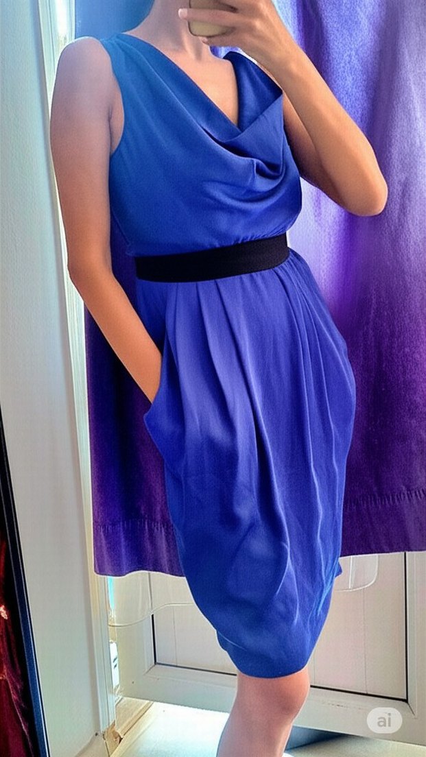 Lacivert Drapeli Midi Kadın Elbise - Görsel 2