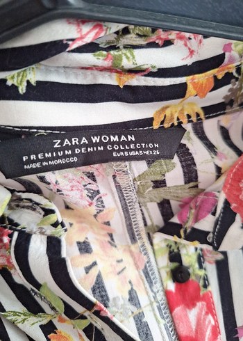 Zara - Çizgili Çiçekli V Yakalı Midi Elbise - Görsel 7