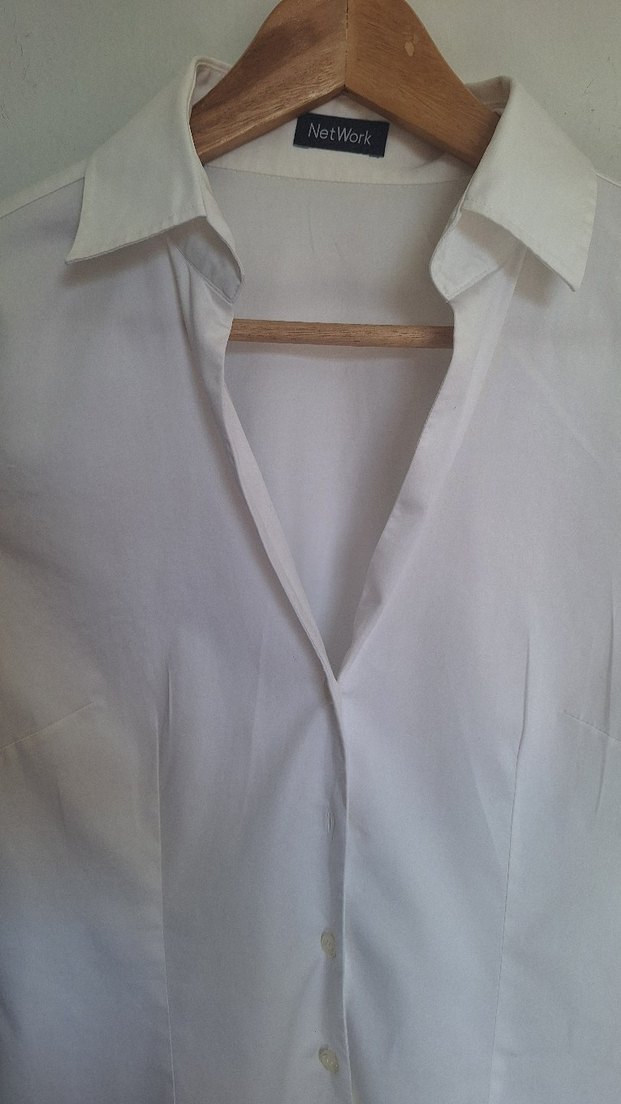 Network - Düğmeli Beyaz Kısa Kollu Kadın Gömlek - Görsel 3