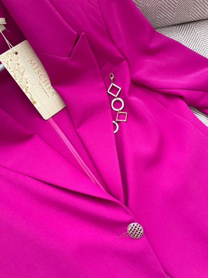 Pembe Mini Düğmeli Kadın Blazer Ceket - Görsel 3