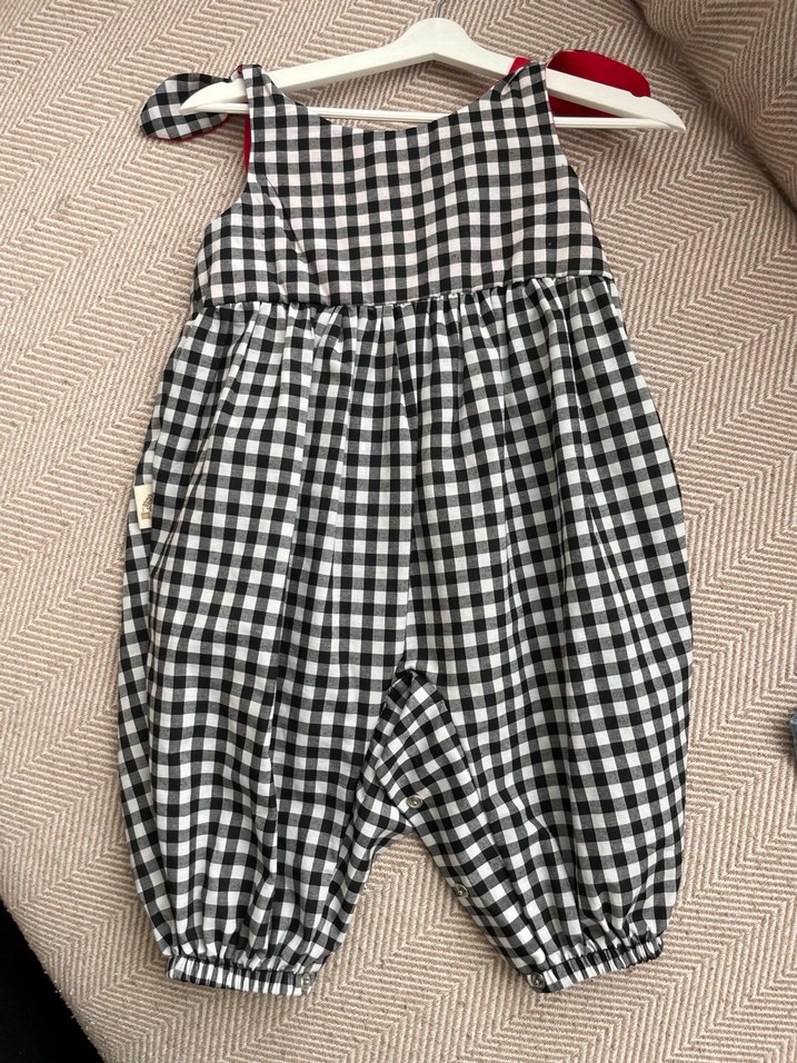 Kız Bebek Ekoseli Fiyonklu Tulum - Görsel 2