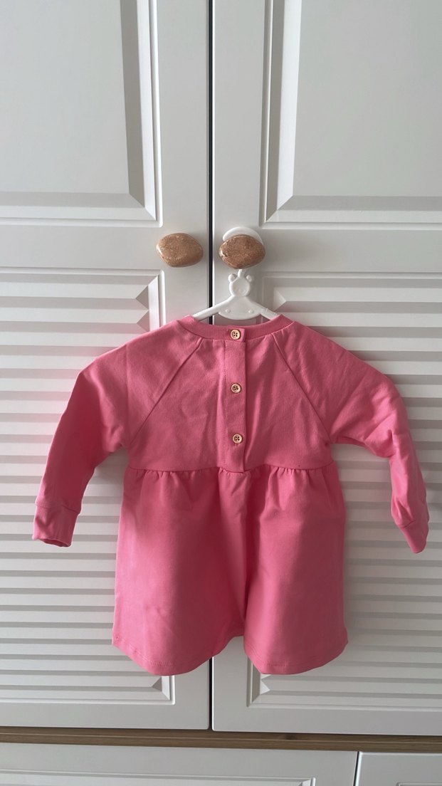 Uzun Kollu Pembe Kız Çocuk Elbise - Görsel 2