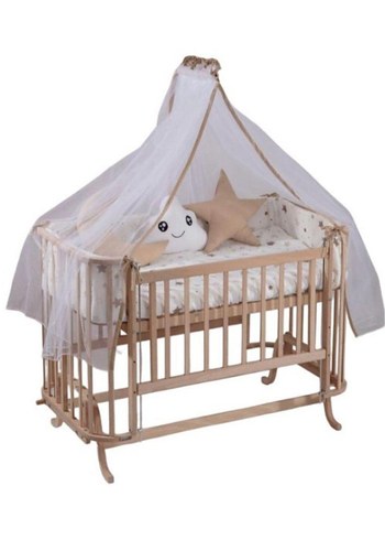 Bej Ahşap Bebek Beşiği Yatağıyla - Görsel 2