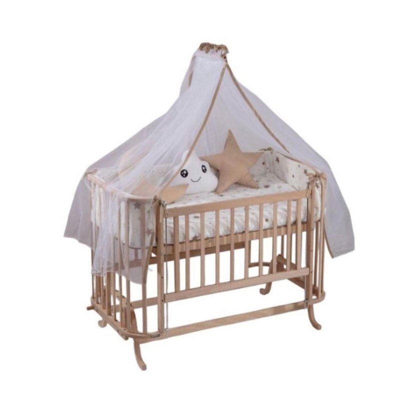 Bej Ahşap Bebek Beşiği Yatağıyla - Görsel 2
