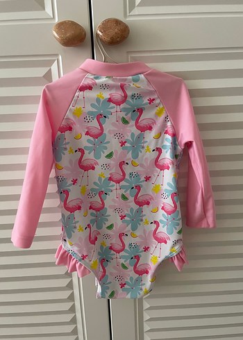 Kız Bebek Pembe Uzun Kollu Desenli Mayo ve Bone - Görsel 3