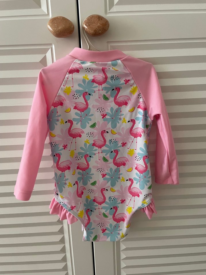 Kız Bebek Pembe Uzun Kollu Desenli Mayo ve Bone - Görsel 3