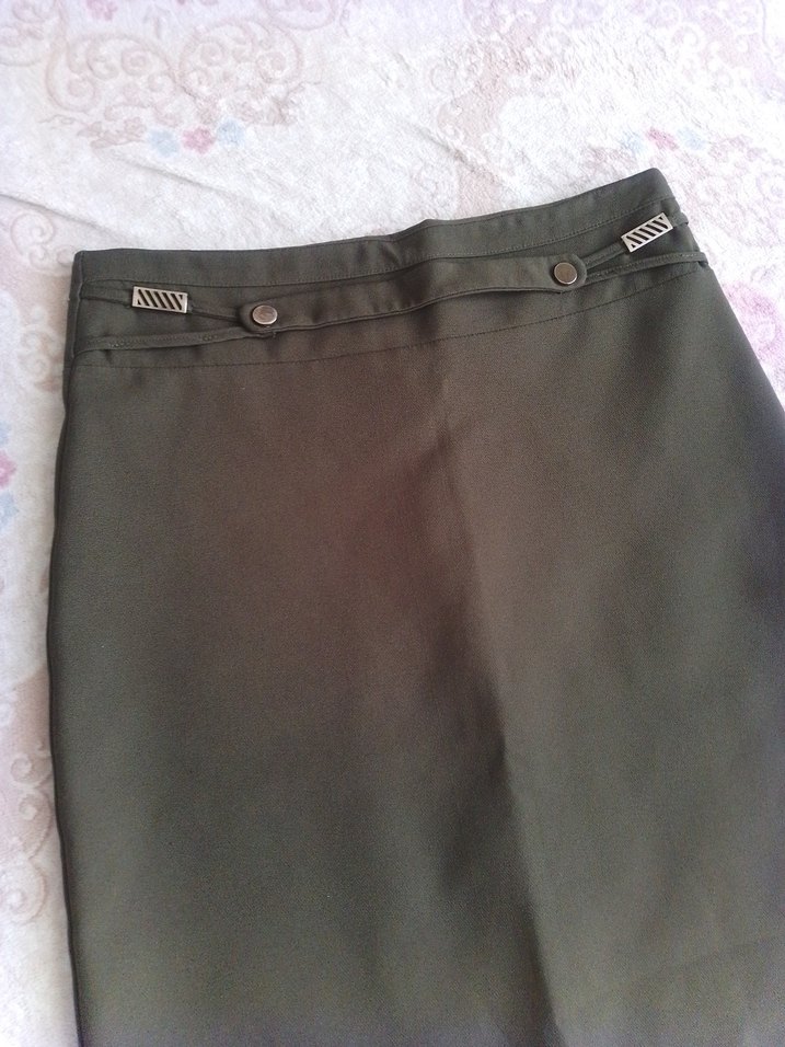 Kadın Haki Uzun Kemerli Etek - Görsel 2