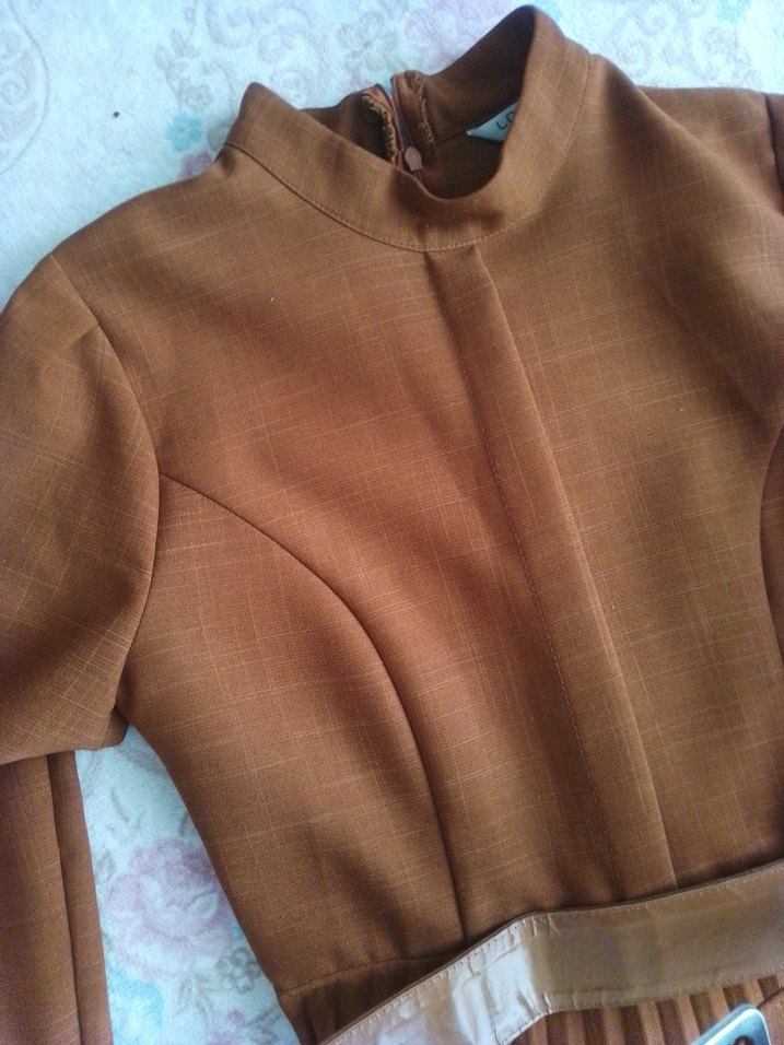 Kahverengi Piliseli Uzun Kollu Elbise - Görsel 2