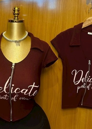 Bordo Fermuarlı Kısa Crop
